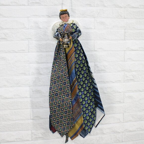 UPCYCLED Angel African American Necktie Tree Topper Table Centerpiece X-mas Blue - Picture 1 of 14